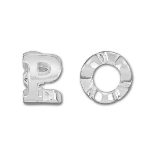 Alphabet Bead, Large Hole Cut Out Letter 'P' 8mm, Sterling Silver (1 Piece)