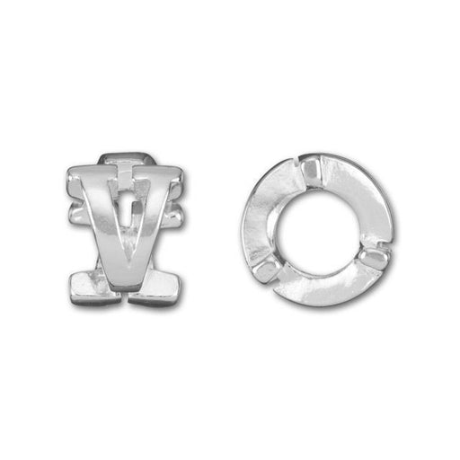 Alphabet Bead, Large Hole Cut Out Letter 'V' 8mm, Sterling Silver (1 Piece)