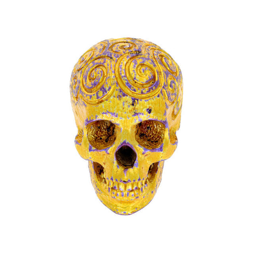 Anna Bronze Pendant, Skull with 4 Loops 37x24mm, Purple and Yellow with Swirl Pattern  (1 Piece)