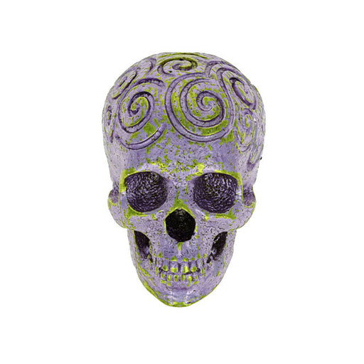 Anna Bronze Pendant, Skull with 4 Loops 37x24mm, Lime Green and Purple with Swirl Pattern  (1 Piece)
