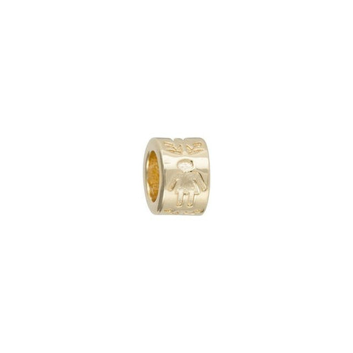 Large Hole Bead, Round Cylinder with Female Symbol and Flowers 8mm, Gold Plated (1 Piece)
