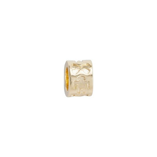 Large Hole Bead, Round Cylinder with Male Symbol and Ribbon 8mm, Gold Plated (1 Piece)