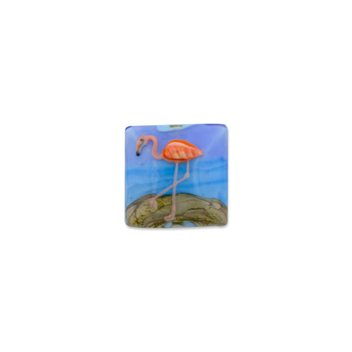 Glass Bead, Square Pillow Focal with Flamingo 26mm, by Grace Lampwork (1 Piece)