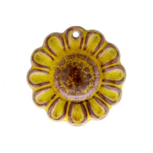 Pendant, Sunflower 30mm, Enameled Brass Goldenrod Yellow, by Gardanne Beads (1 Piece)