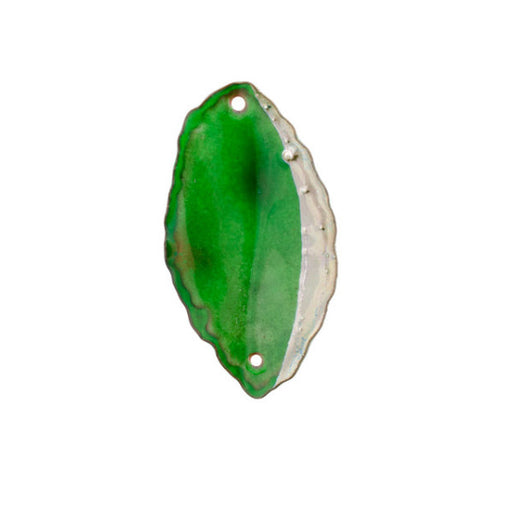 Pendant, Leaf Facing Right 41x23mm, Enameled Brass Emerald Green, by Gardanne Beads (1 Piece)
