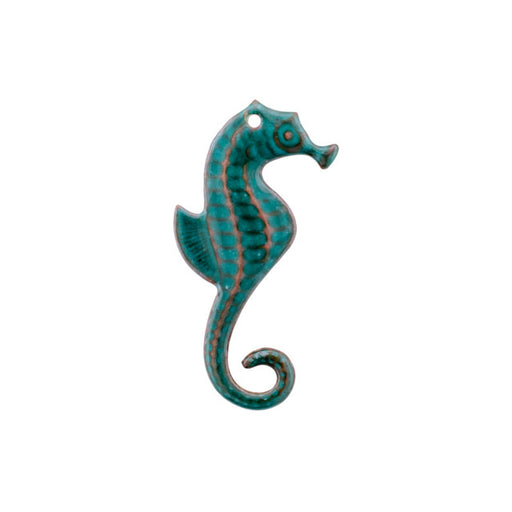 Pendant, Seahorse Facing Right 35.5x18mm, Enameled Brass Teal Green, by Gardanne Beads (1 Piece)