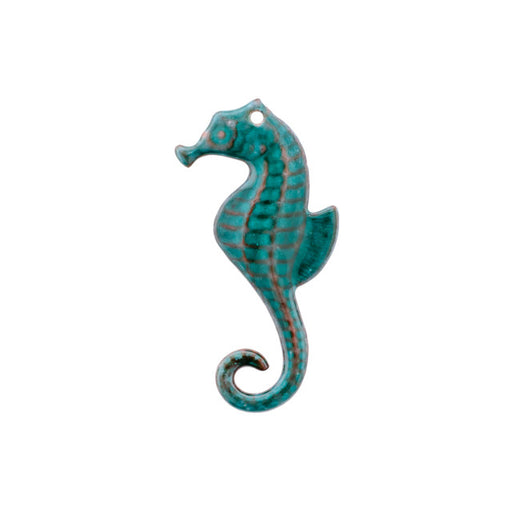 Pendant, Seahorse Facing Left 35.5x18mm, Enameled Brass Teal Green, by Gardanne Beads (1 Piece)