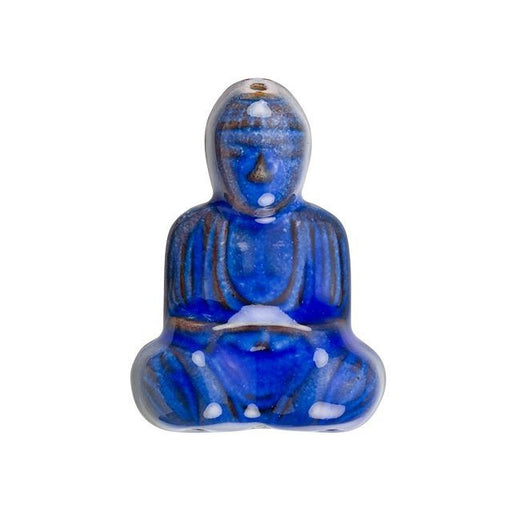 Pendant, Buddha 40x29mm, Enameled Brass Cobalt Blue, by Gardanne Beads (1 Piece)