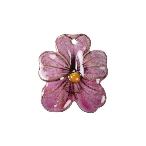 Pendant, Small Pansy Flower 29x25mm, Enameled Brass Raspberry Pink, by Gardanne Beads (1 Piece)