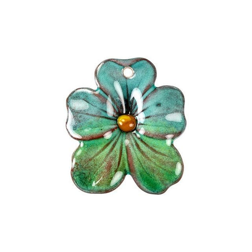 Pendant, Small Pansy Flower 29x25mm, Enameled Brass Lime Green Blend, by Gardanne Beads (1 Piece)