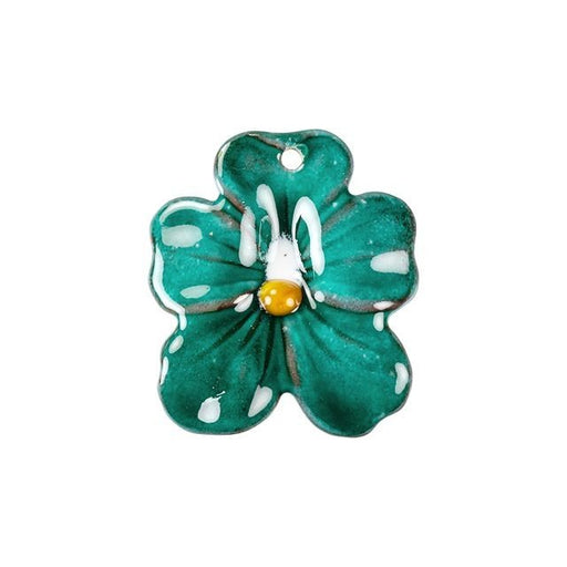 Pendant, Small Pansy Flower 29x25mm, Enameled Brass Teal Blue, by Gardanne Beads (1 Piece)