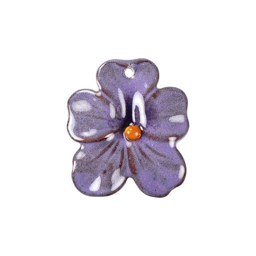 Pendant, Small Pansy Flower 29x25mm, Enameled Brass Lilac Purple, by Gardanne Beads (1 Piece)