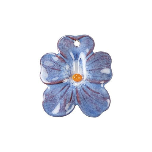 Pendant, Small Pansy Flower 29x25mm, Enameled Brass Heron Blue, by Gardanne Beads (1 Piece)