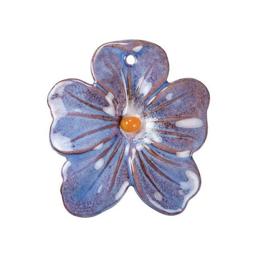 Pendant, Large Pansy Flower 36x33mm, Enameled Brass Heron Blue, by Gardanne Beads (1 Piece)