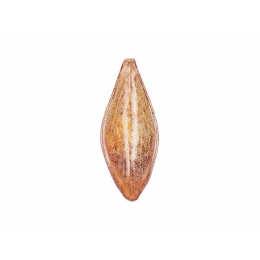 Charm, Leaf Pendant 31.5x12.5mm, Enameled Brass Peach Orange Blend, by Gardanne Beads (1 Piece)