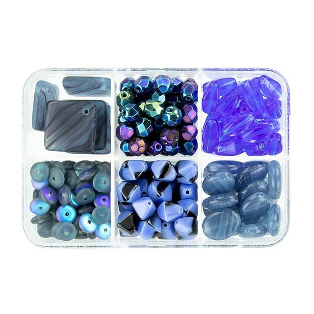 Czech Glass Bead Mix Recipe Box, Assorted Shapes and Sizes, Blueberry Ice Cream (1 Box)