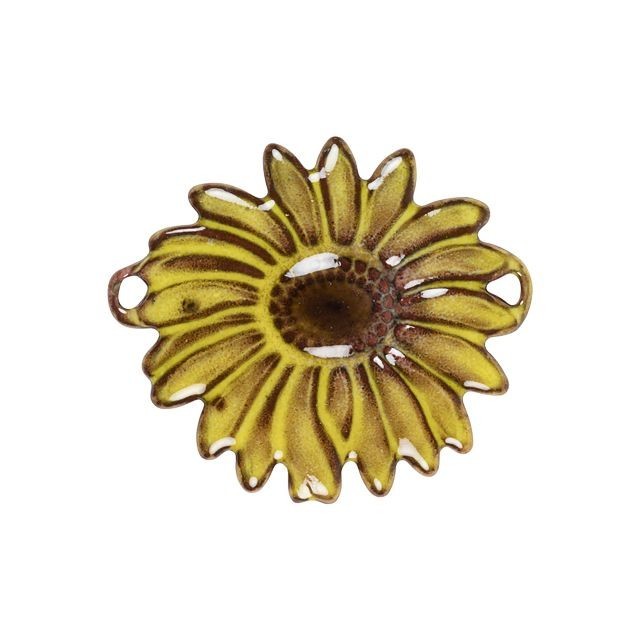 Connector Link, Daisy Flower 36x31mm, Enameled Brass Goldenrod Yellow, by Gardanne Beads (1 Piece)