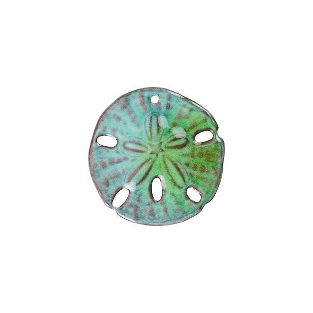 Pendant, Sand Dollar Shell 34x33mm, Enameled Brass Seafoam Green, by Gardanne Beads (1 Piece)