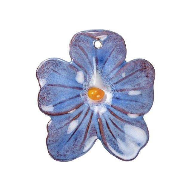 Pendant, Large Pansy Flower 36x33mm, Enameled Brass Heron Blue, by Gardanne Beads (1 Piece)