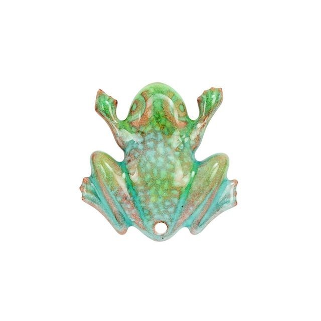 Pendant, Toad Frog 24x23.5mm, Enameled Brass, Green Blend, by Gardanne Beads (1 Piece)