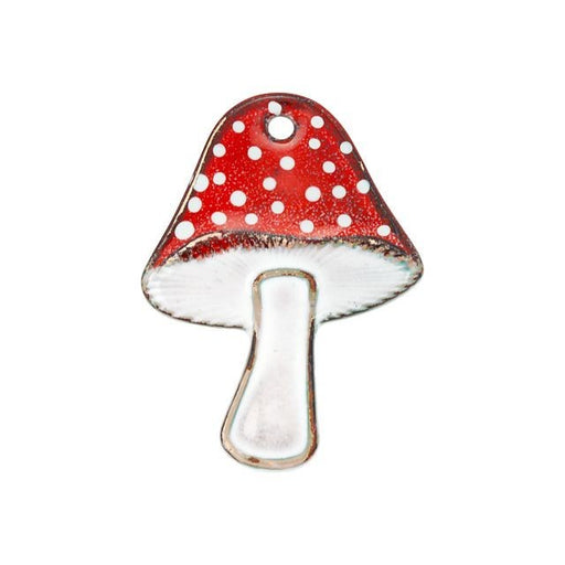 Pendant, Fairy Mushroom 37x27mm, Enameled Brass Red and White, by Gardanne Beads (1 Piece)
