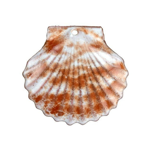 Pendant, Clamshell Seashell 34.5x32.5mm, Enameled Brass Autumn Orange, by Gardanne Beads (1 Pair)