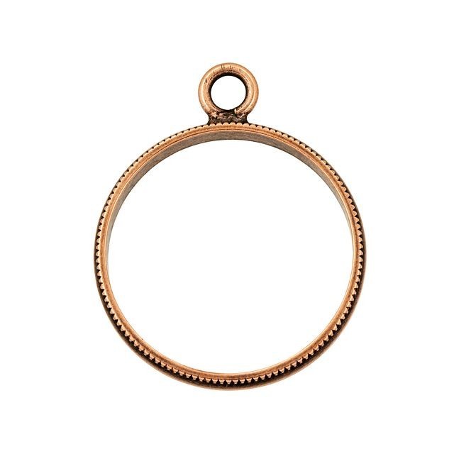 Open Back Bezel Pendant, Circle with Textured Edge 30x24.5mm,  Antiqued Copper, by Nunn Design (1 Piece)