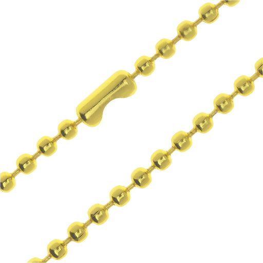 Finished Ball Chain Necklace, Round Links 2mm, 16 Inches, Yellow Gold Steel