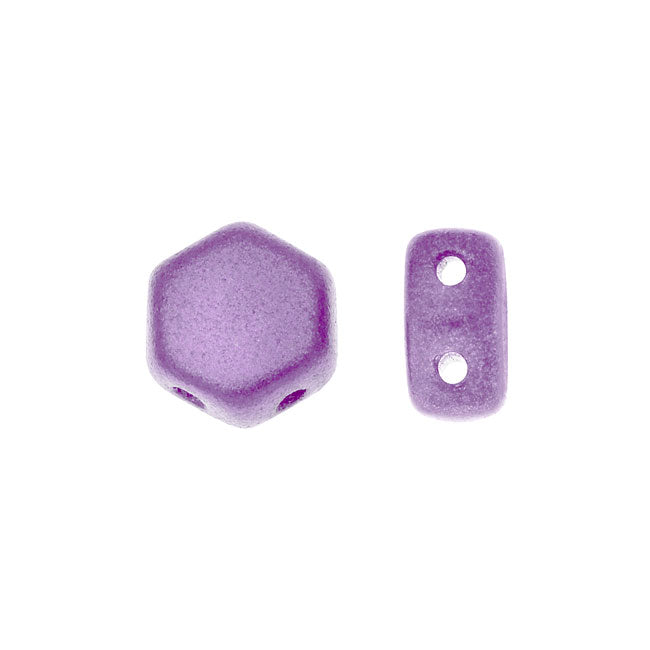 Czech Glass Honeycomb Beads, 2-Hole Hexagon 6mm, Pastel Lilac (30 Pieces)