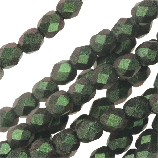 Czech Fire Polished Glass, Faceted Round Beads 4mm, Polychrome Sage & Citrus, Strand