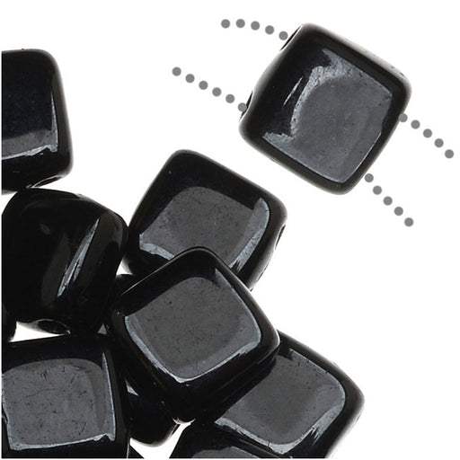 CzechMates Glass 2-Hole Square Tile Beads 6mm - Jet Black (1 Strand)