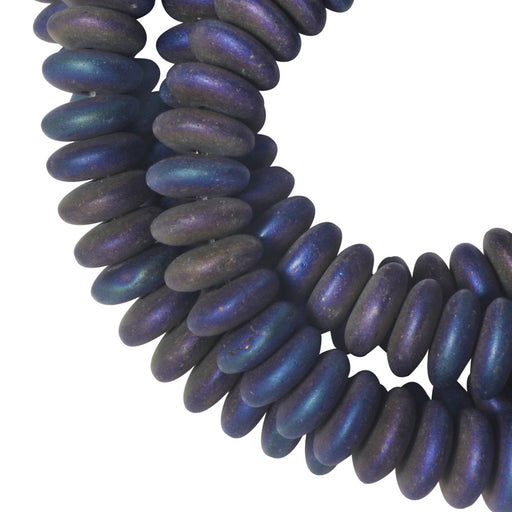 Czech Glass Beads, Spacer Disc 6mm, Purple and Blue Matte Peacock Mix, by Raven's Journey (1 Strand)