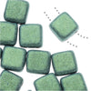 CzechMates Glass, 2-Hole Square Tile Beads 6mm, Metallic Light Green Suede (1 Strand)