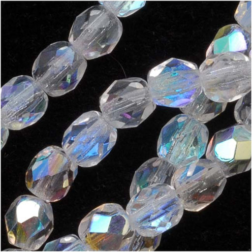 Czech Fire Polished Glass Beads 4mm Round 'Crystal AB' (50 pcs)