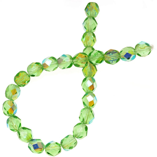 Czech Fire Polished Glass Beads 6mm Round Peridot AB (1 Strand)