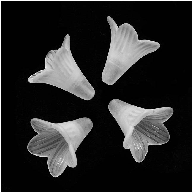 Lucite Striped Trumpet Lily Flower Beads Matte Frosted Crystal 22mm (4 pcs)