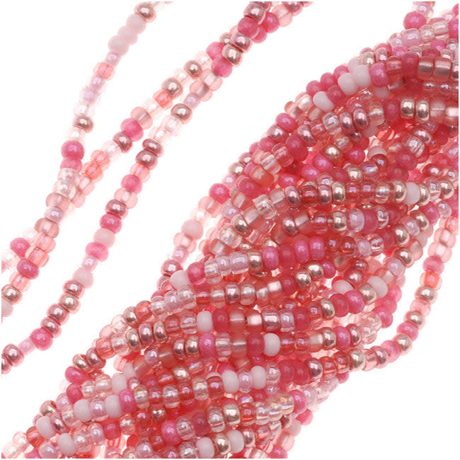 Czech Glass Seed Beads, 11/0 Round, 1 Hank, Pretty Princess Pink Mix