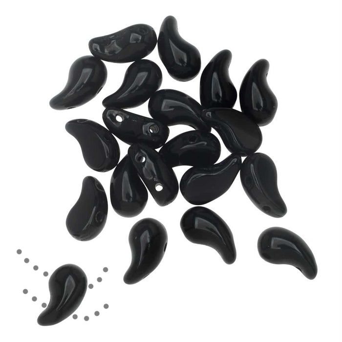 Czech Glass ZoliDuo, 2-Hole Curved Drop Beads 8x5mm LEFT, Black (20 Pieces)