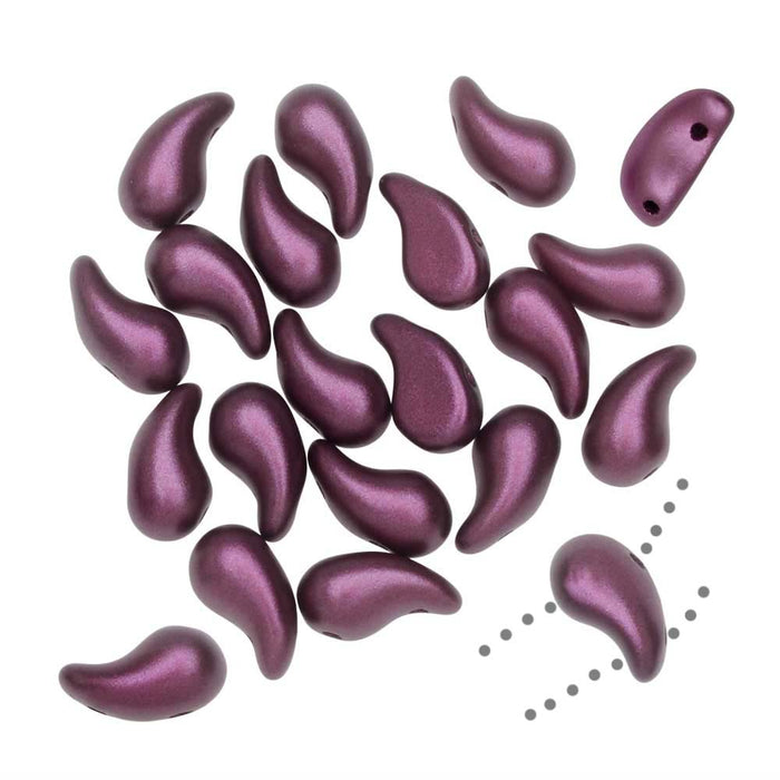 Czech Glass ZoliDuo, 2-Hole Curved Drop Beads 8x5mm LEFT, Alabaster / Pearl Lila (20 Pieces)