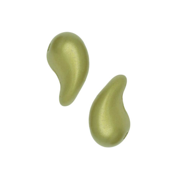Czech Glass ZoliDuo, 2-Hole Curved Drop Beads 8x5mm LEFT, Alabaster / Pastel Khaki (20 Pieces)