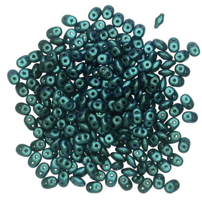 Czech Glass, 2-Hole SuperDuo Beads 2x5mm, Polychrome Dark Capri (8 Grams)