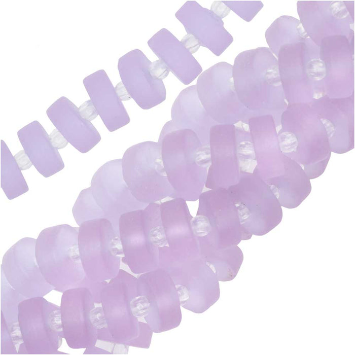 Cultured Sea Glass, Button Heishi Spacer Beads 9mm, Alexandrite Purple (36 Pieces)