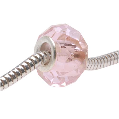Faceted Glass European Style Large Hole Bead - Rose Pink 14mm (1 pcs)