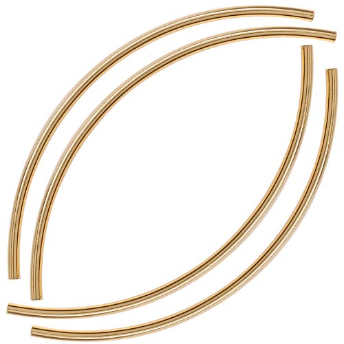 22K Gold Plated Long Curved Noodle Tube Beads 3mm x 100mm (4 pcs)