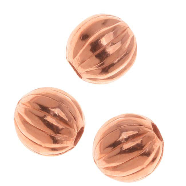 Real Copper Fluted Round Metal Beads 6mm (25 pcs)