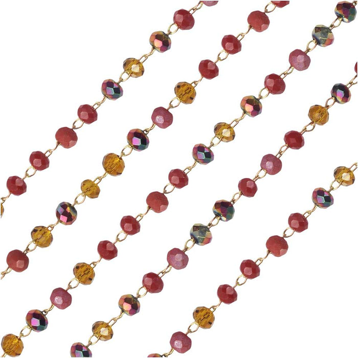 Zola Elements Beaded Chain, Gold Tone/Spice Mix Faceted Rondelles, 2x3mm, by the Foot