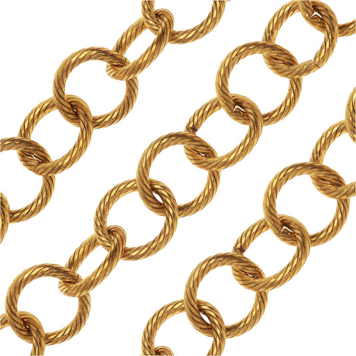 Nunn Design Bulk Chain, Etched Cable 10mm, By the Foot, Antiqued Gold