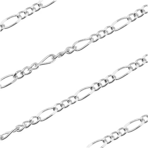 Silver Plated Figaro Chain, 4mm x 1.5mm, by the Foot