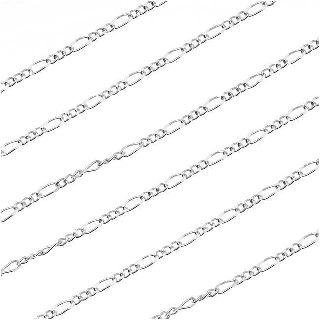 Silver Plated Figaro Chain, 4mm x 1.5mm, by the Foot