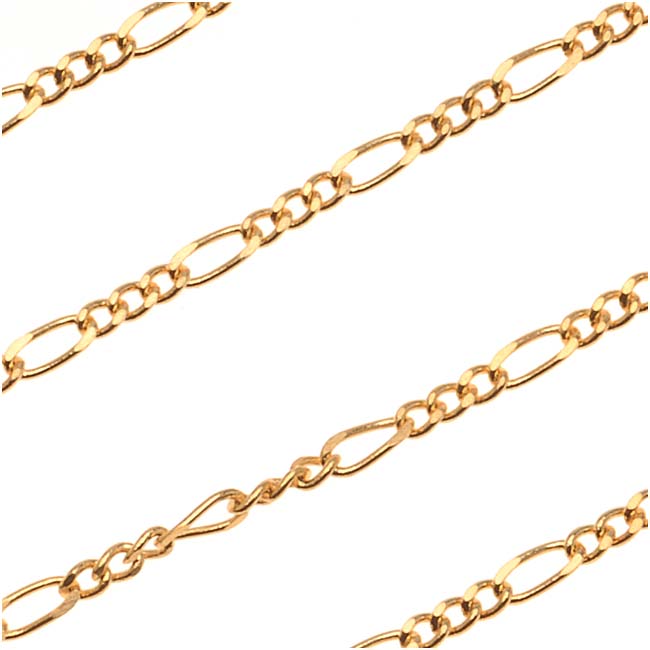 22K Gold Plated Figaro Chain, 4mm x 1.5mm, by the Foot